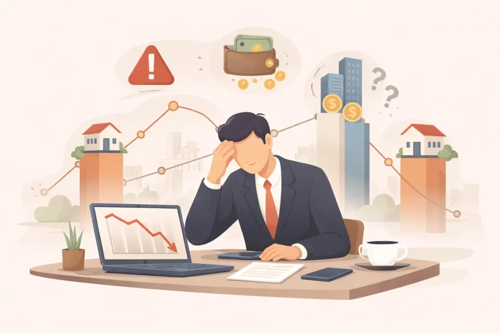 تصور بصري يوضح عدم استقرار الدخل في مجال التسويق العقاري واعتماده على الصفقات.