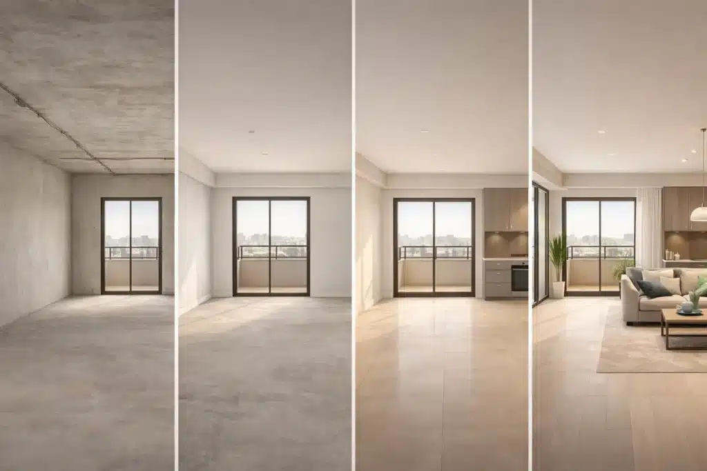 مراحل تشطيب الوحدات العقارية من على المحارة إلى تشطيب كامل وتسليم مفتاح